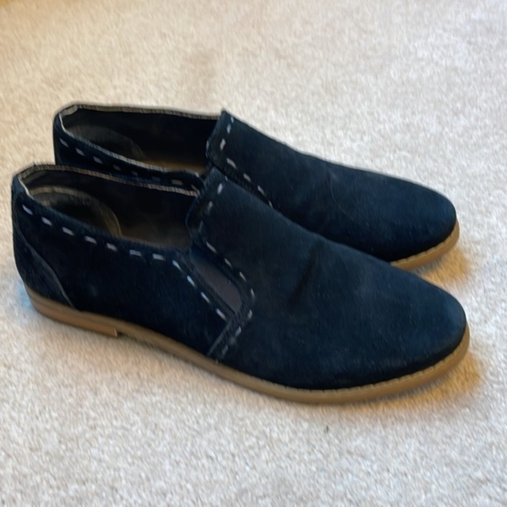 Hush Puppies Black Suede Slip Ons: